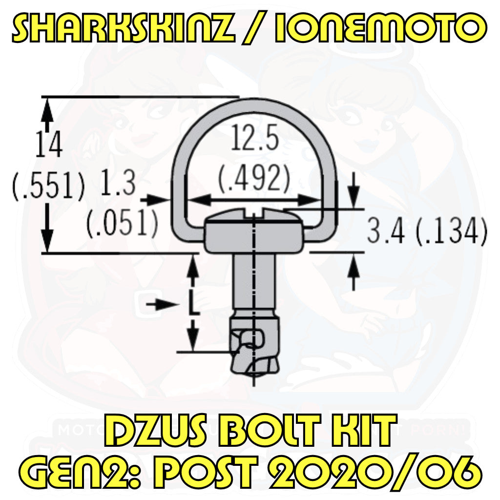 Dzus SharkSkinz IOneMoto Bolt Kit 2020 Drawing Size Dimensions Image 